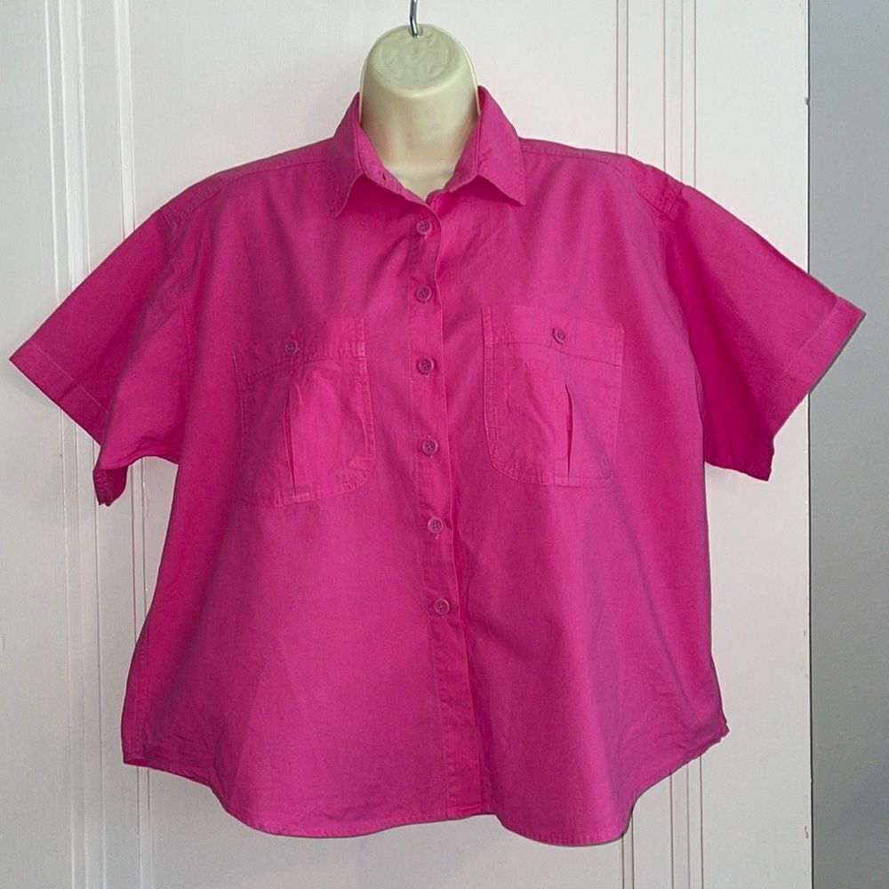 Vintage 80s/90s Mixed‎ Blues bright pink cotton oversized short sleeve shirt